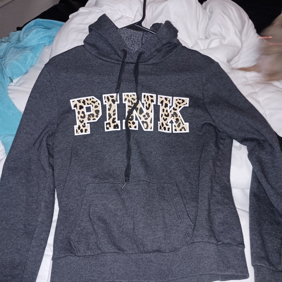 PINK Victoria's Secret Charcoal Hoodie with Leopard Print - Picture 1 of 1